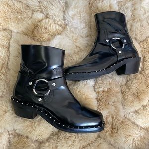 ASOS 10 womens great condition leather harness motorcycle boots studs o-ring zip